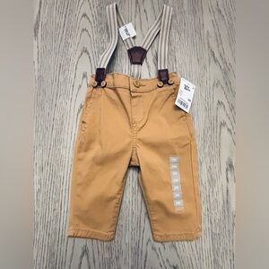 NWT OshKosh B’Gosh Baby Boy Khaki Twill Suspender Pants Size 6M